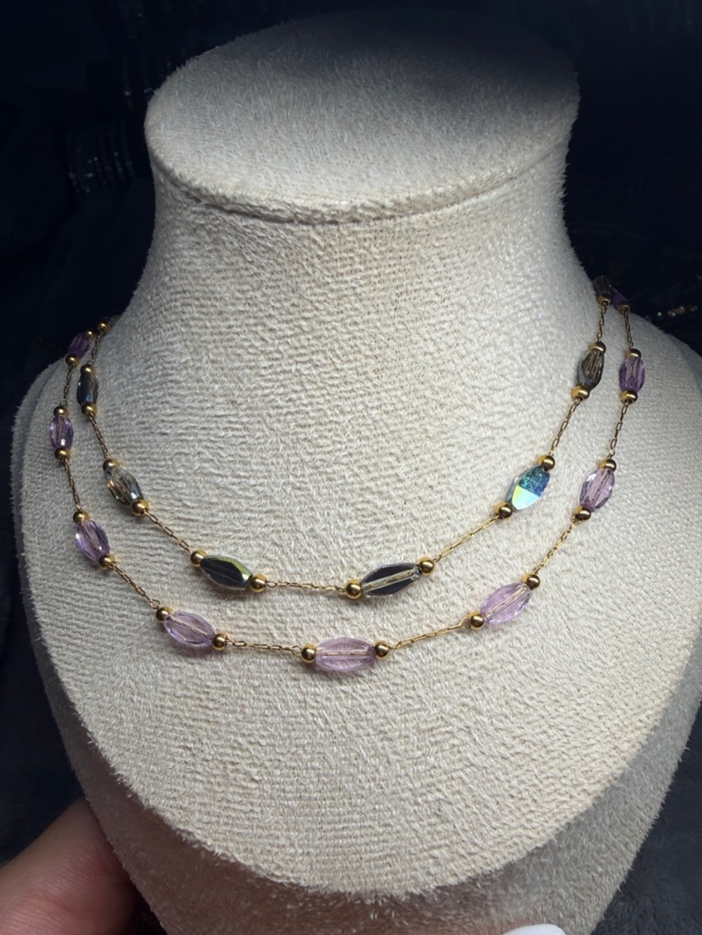Delicate Gold Bead Necklace with Purple Glass Beads - Women Jewelry for Ahava💓